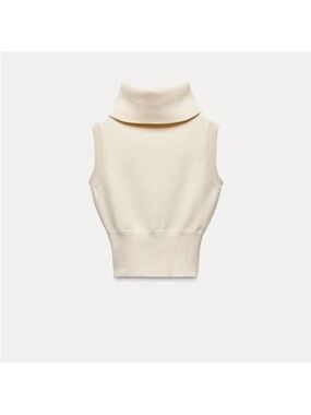Zara Sleeveless Turtleneck Knit Vest - Cream